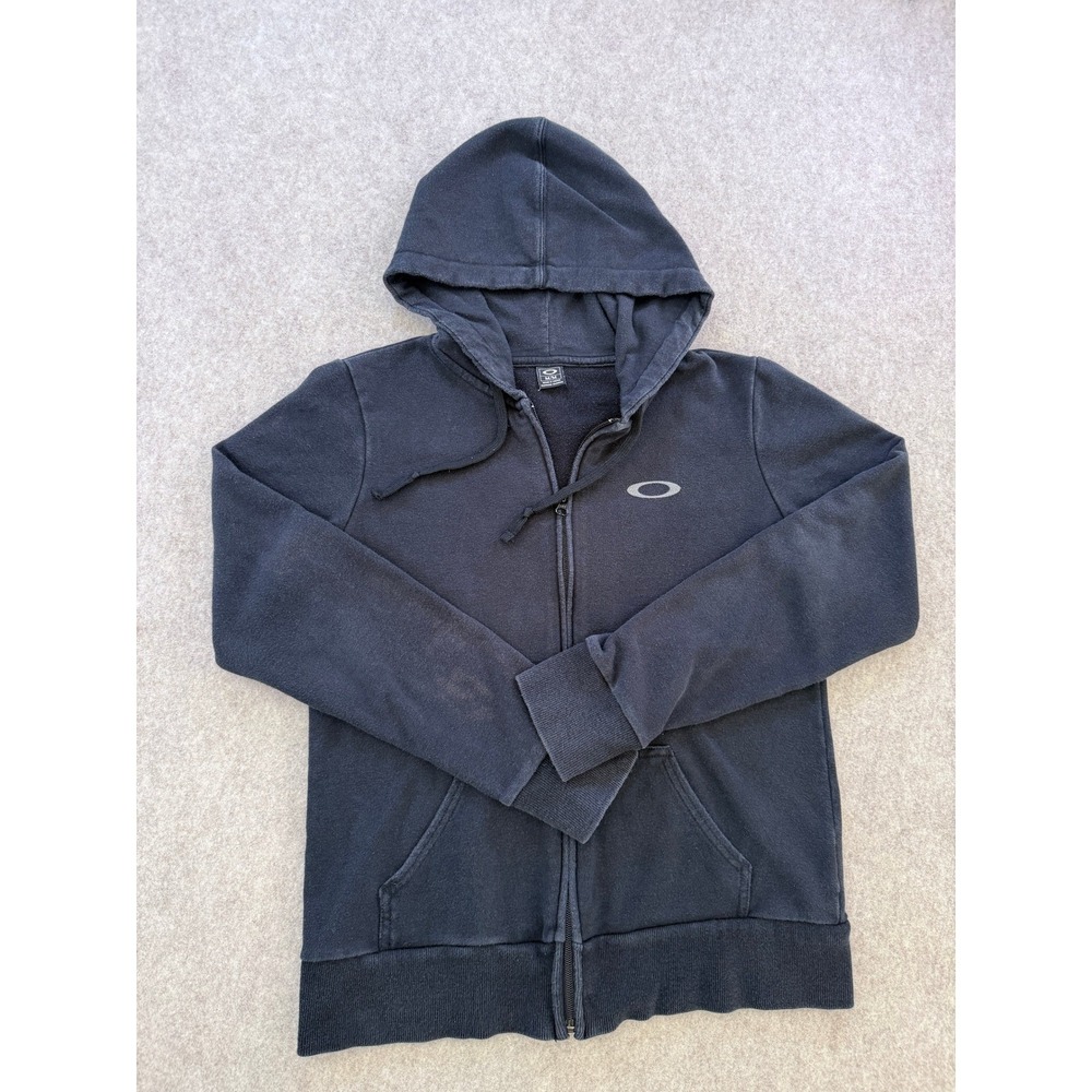 Oakley Full Zip Hoodie Jacket Med Black Glitch Flag Logo Graphic Y2K Techwear